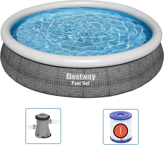 Bestway - Fast Set - Opblaasbaar zwembad inclusief filterpomp - 366x76 cm - Rattanprint - Rond - Bestway