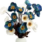Pakket van 6 herfst kunstbloemen Blauw 59 cm Klaproos Kunstbloemen Nep Herfst Decoratie voor Vazen Hoge Zijden Bloemen Keuken Tuin Bruiloft Feestelijk Middelpunt Decoratie (Blauw en Wit)