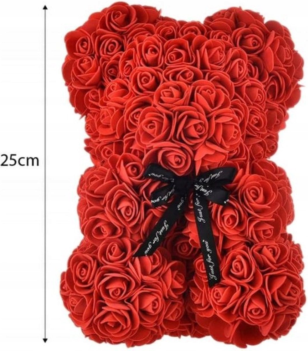 Rose bear met giftbox 25 cm - rozen - Teddybeer rood - handgemaakt - Valentijnsdag cadeau - liefde - verjaardag - decoratie - bruiloft - valentijnsdagcadeau - moederdagcadeau - liefdesverrassing - kado