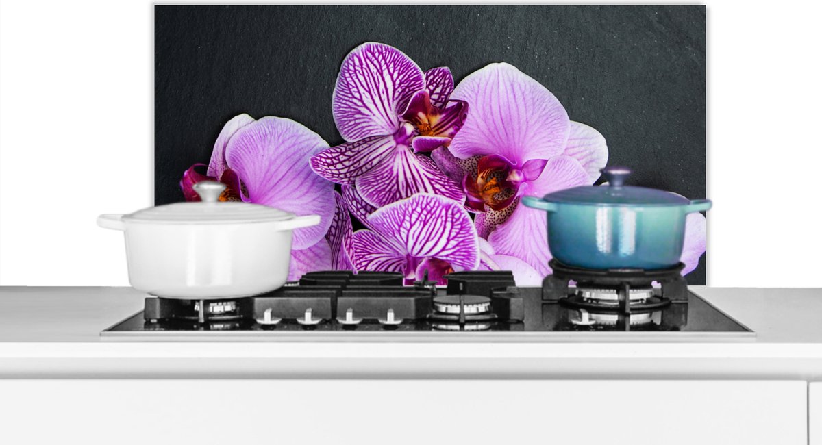 Spatscherm keuken - Bloemen - Orchidee - Paars - Tak - Spatscherm - Spatwand - 90x45 cm