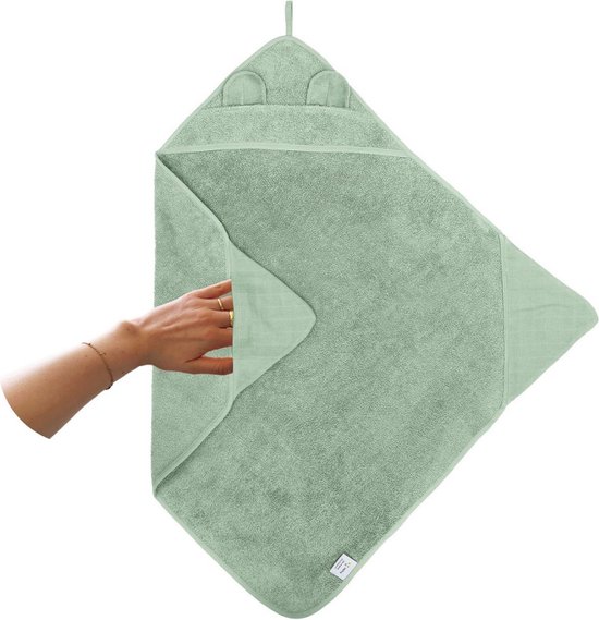 Nifty 2-in-1 Badcape - Badstof met hydrofiel - Badcape baby - Badcape 100x100 - Groen