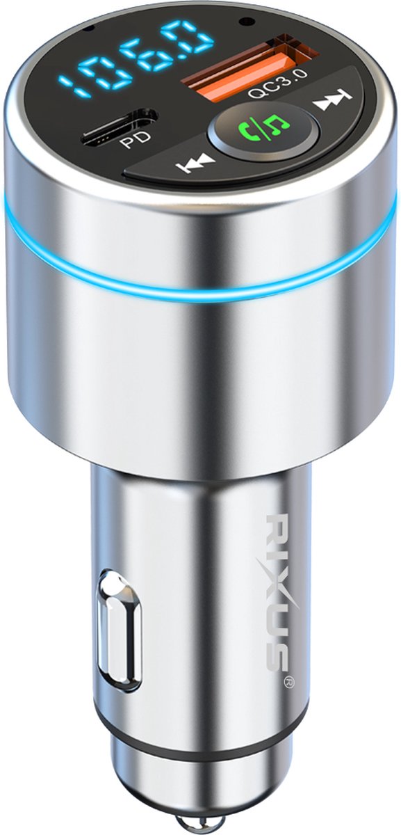 Rixus - Bluetooth FM Transmitter - Autolader -USB-A en USB-C, Bluetooth Carkit