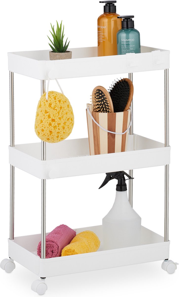 keukentrolley smal - 3 etages - 62x41,5 x23,5 cm - badkamer trolley - wit