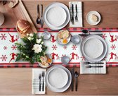 Tafelloper Kerstmis met sneeuwvlokkenpatroon en eland, rood modern afwasbaar tafelloper voor Kerstmis, woonkamer decoratie, binnen en buiten, vakantie, feest, 33 x 183 cm