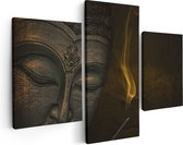 Artaza Peinture sur toile Triptyque Statue de Bouddha avec Encens - 180 x 120 - Groot - Photo sur toile - Impression sur toile
