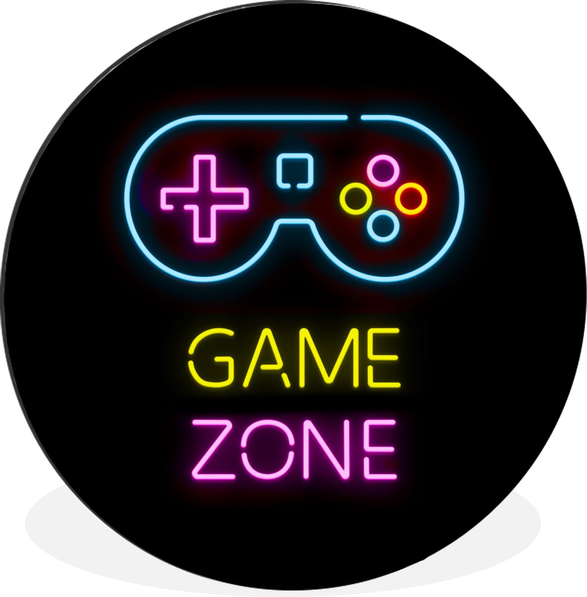 WallCircle - Wandcirkel - Muurcirkel - Controller - Game - Neon - Zwart - Quotes - Game zone - Aluminium - Dibond - 90x90 cm - Binnen en Buiten