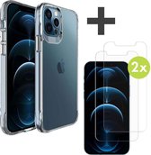iMoshion Hoesje Shockproof Premium & 2X Screenprotector Gehard Glas Geschikt voor iPhone 12 - Transparant