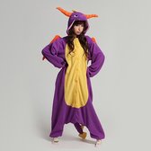 KIMU Onesie Paarse Draak Pakje - Maat 116-122 - Drakenpak Dino Kostuum Paars Pak - Kinderen Zacht Jumpsuit Pyjama Huispak Jongen Meisje Festival