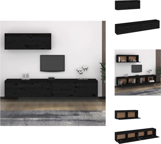 vidaXL TV-meubel - Hangkast - Massief grenenhout - 100 x 30 x 35 cm - Zwart - Kast