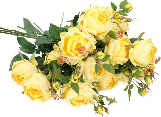 Top Art Kunstbloemen boeket roos Ariana - 8x - geel - 73 cm - kunststof steel - decoratie bloemen