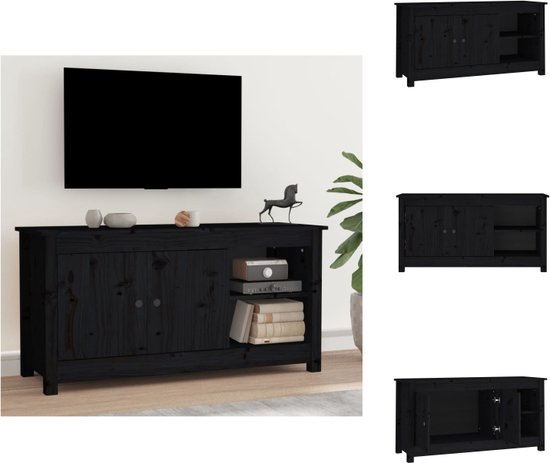 Tv-meubel 80x30x40 cm massief grenenhout en rattan zwart
