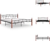 vidaXL Metalen bedframe - Massief eikenhout - Zwart/donkerhout - 210x187x90cm - Bed