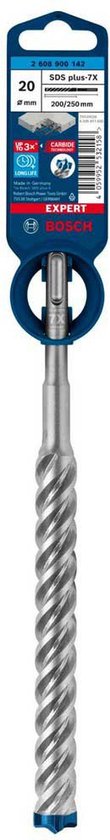 Verpakte Bosch EXPERT SDS plus-7X hamerboor, 20 x 200/250 mm, met blauwe kop.