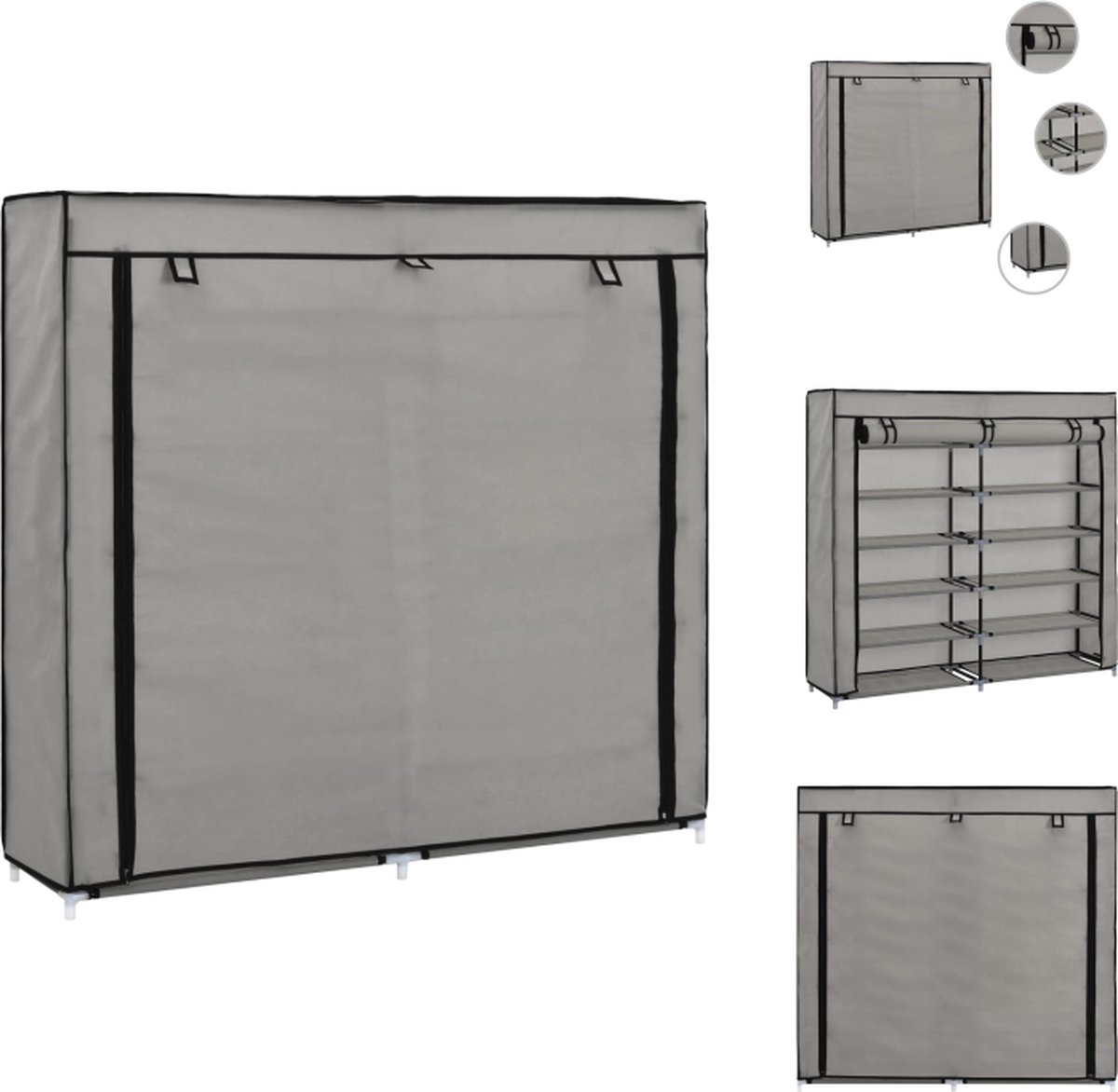 VidaXL Schoenenkast 5 schappen 115 x 28 x 110 cm Grijs IJzeren buis en nonwoven stof Schoenenkast