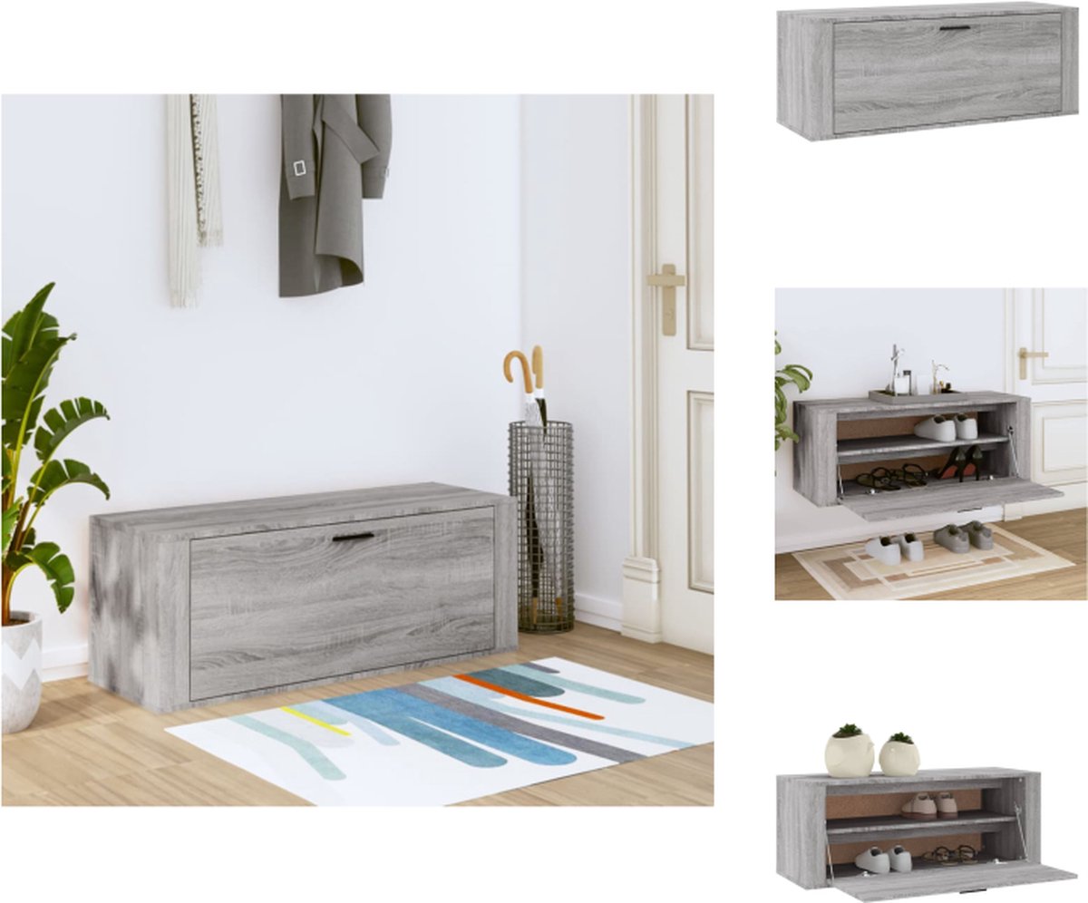 VidaXL Schoenenkast Grijs Sonoma Eiken 100 x 35 x 38 cm Bewerkt hout Schoenenkast