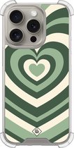 Casimoda® hoesje - Geschikt voor iPhone 15 Pro - Groen Hart Swirl - Shockproof case - Extra sterk - TPU/acryl - Groen, Transparant