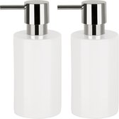 Pompe/distributeur de savon Spirella Sienna - 2x - blanc ivoire brillant - porcelaine - 16 x 7 cm - 300 ml