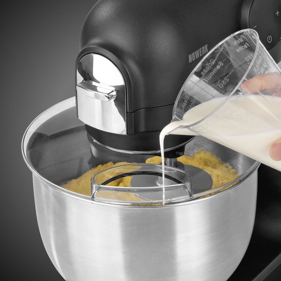 N8WERK Midnight Edition Keukenmachine, garde, kneedhaak en roerhaak, spatbescherming met vulopening, roestvrijstalen kom van 5 liter, 6 snelheden, 1200 watt, digitaal display van Merkloos — afbeelding 5