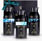 Satin Naturel Vaderdag Cadeau - Geschenkset voor mannen met Oogcreme, Gezichtsreiniger en Gezichtscreme op basis van Aloe Vera gel, Herstellende en Hydraterende Gezichtsverzorging mannen, tegen donkere kringen en onzuiverheden, 3 x 30 ml