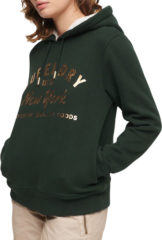 Superdry Luxe Metallic Logo Sweat à capuche pour Femme - Academy Vert Foncé - Taille M