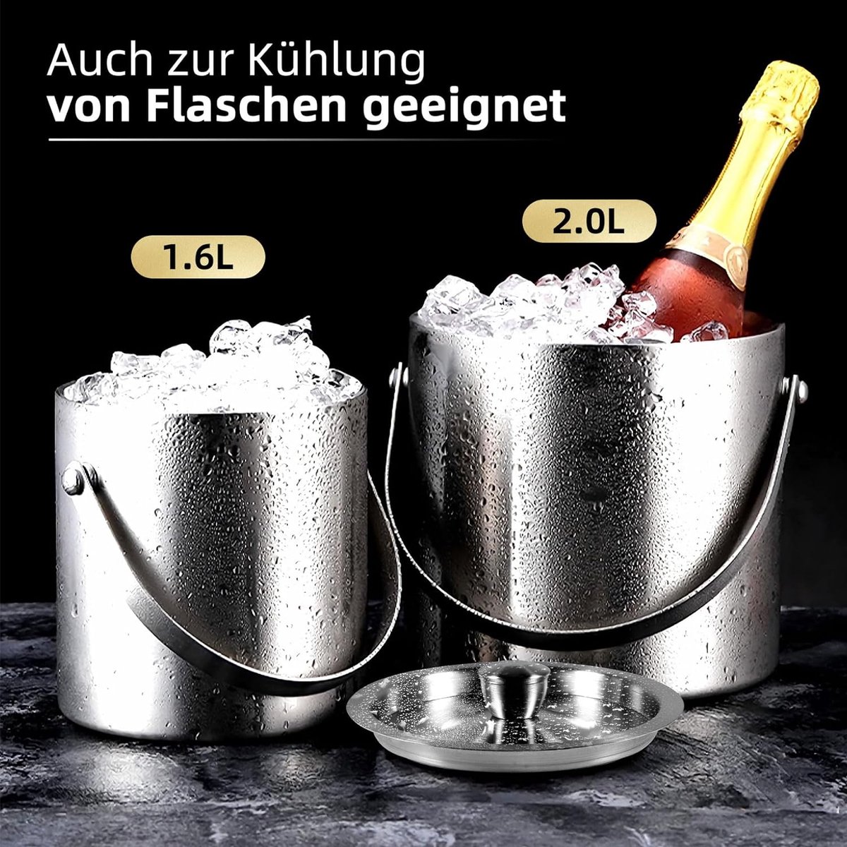 Seau A Glace Maison & White Seau à Glace 2L | Glacière Isotherme à Double Paroi Seau Glacon Isotherme