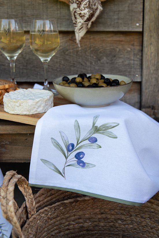 Clayre & Eef Nappe Ø 170 cm Blanc Coton Rond Olives Nappes de table