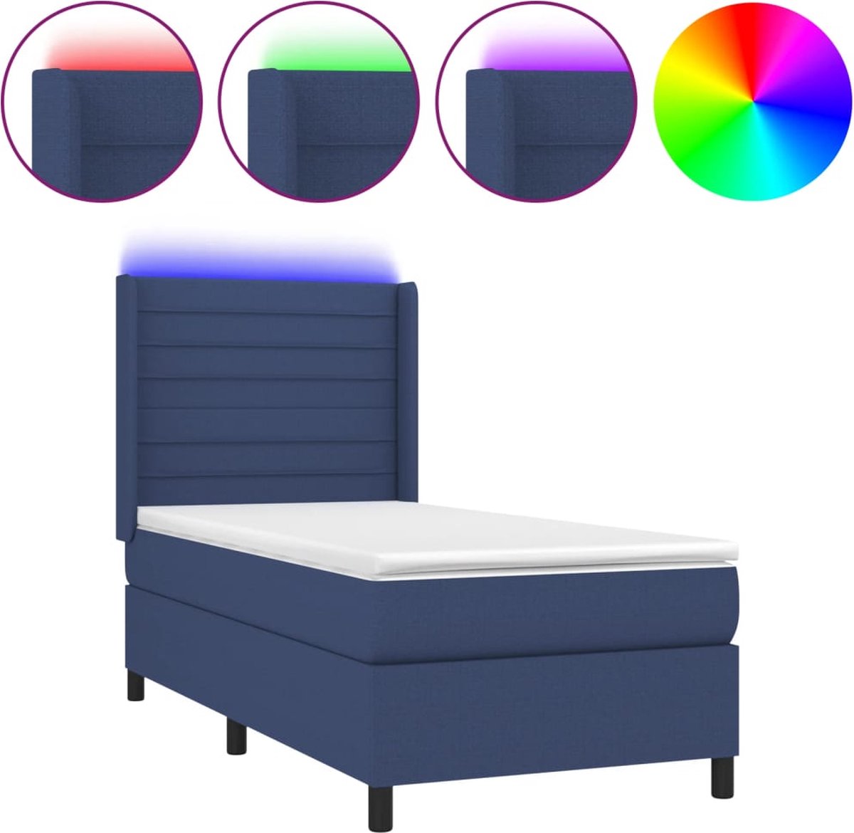 vidaXL - Boxspring - met - matras - en - LED - stof - blauw - 90x200 - cm