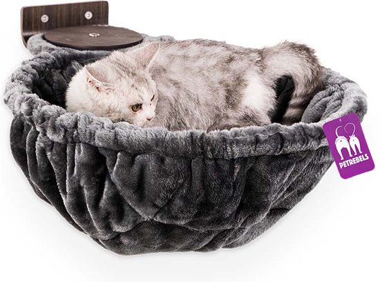 Petrebels Wandmeubel wandmontage Klimmuur Kat - Kattenmuur Hang Round 1548 set-Wengé - 48 x 48 x 6 cm