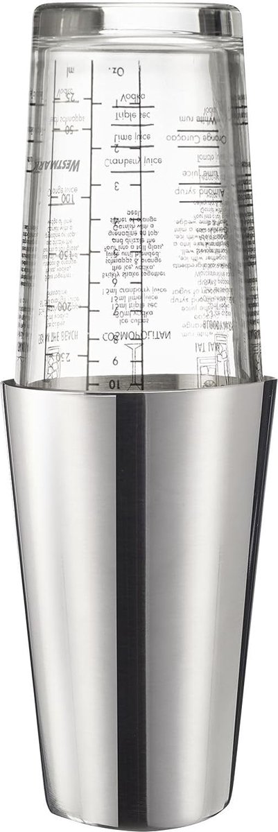 Westmark Boston Shaker Boogie – cocktailshaker met schaalverdeling, professionele cocktailmixer, baraccessoires, inclusief recepten – roestvrij staal, 350ml