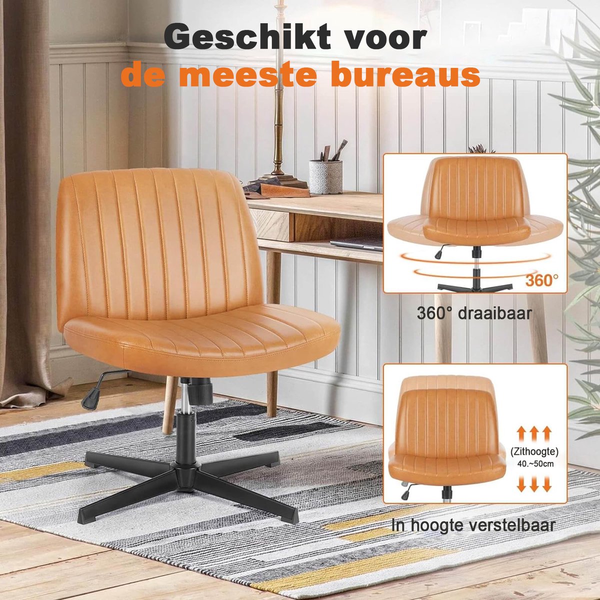 Bureaustoel zonder wielen - Armloze Kantoorstoel - Kruispoot - afbeelding 3