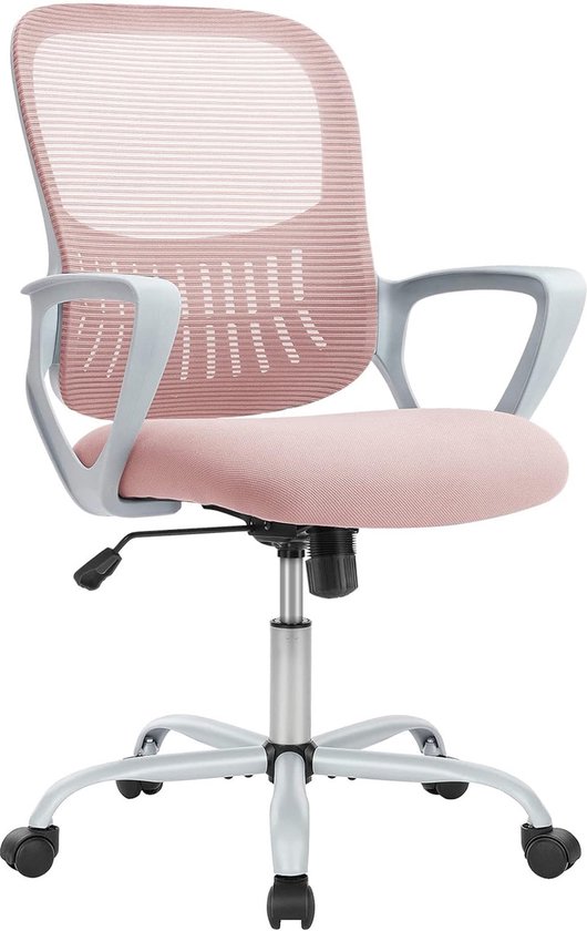 Ergonomische Bureaustoel - Kantoorstoel, Bureaustoel, Computerstoel, Office Chair - Volwassenen - Mesh rugleuning - Verstelbare hoogte en kantelfunctie - Biedt lumbale ondersteuning - Opbergmand - Pink