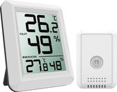 Thermometer hygrometer, voor binnen en buiten, digitale temperatuur- en luchtvochtigheidsmonitor, thermo-hygrometer met buitensensor, groot lcd-display, temperatuur/°F-schakelaar, ideaal voor kantoor, enz., wit