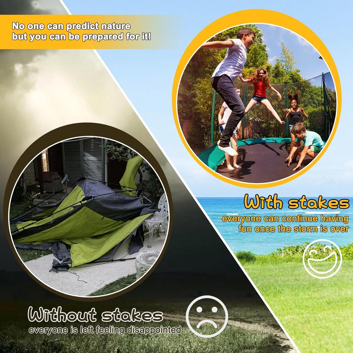 Trampoline-ankerset, heavy duty trampoline, grondanker tie-down kit, spiraal grondanker pg kit voor trampoline, schommels, gazebo, huisdiertent, tuinhuisjes, speelhuisjes (zilver)