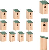 vidaXL Vogelhuisjes - Hout - Set van 10 - 12 x 12 x 22 cm - Groen dak - Vogelhuisje