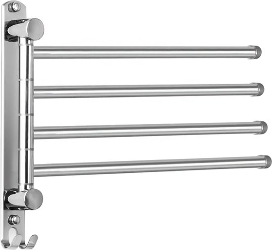 Decopatent® 180 Graden Draaibaar Handdoekenrek Met 4 Draaibare Armen Zonder Boren Handdoekhouder Badkamer Handdoekrek 2