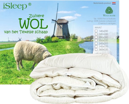 iSleep Wollen Onderdeken - 100% Wol - Tweepersoons - 160x200 cm - Ecru