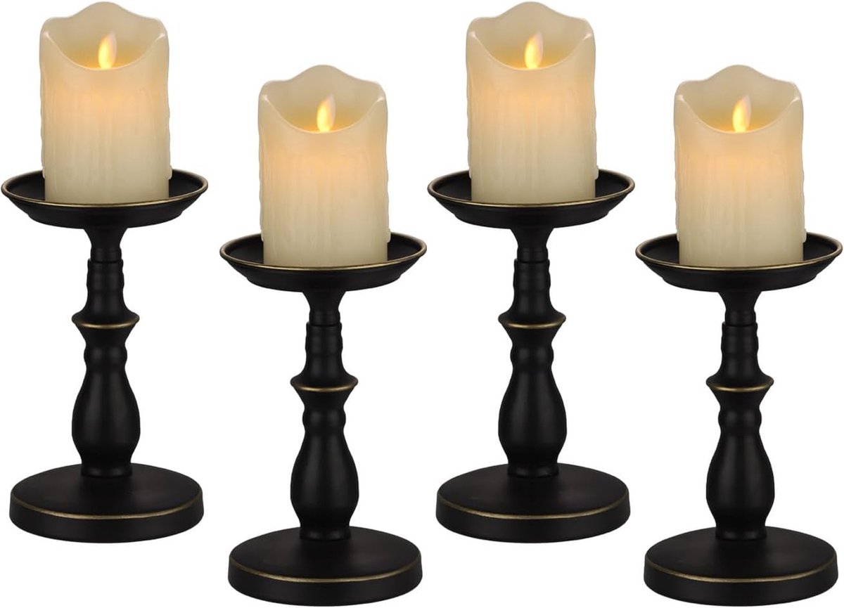 Kandelaar zwart set van 4 kandelaars van metaal vintage stompkaarsen kaarsenhouder voor decoratie eettafel bruiloft feest verjaardag woonkamer Kerstmis