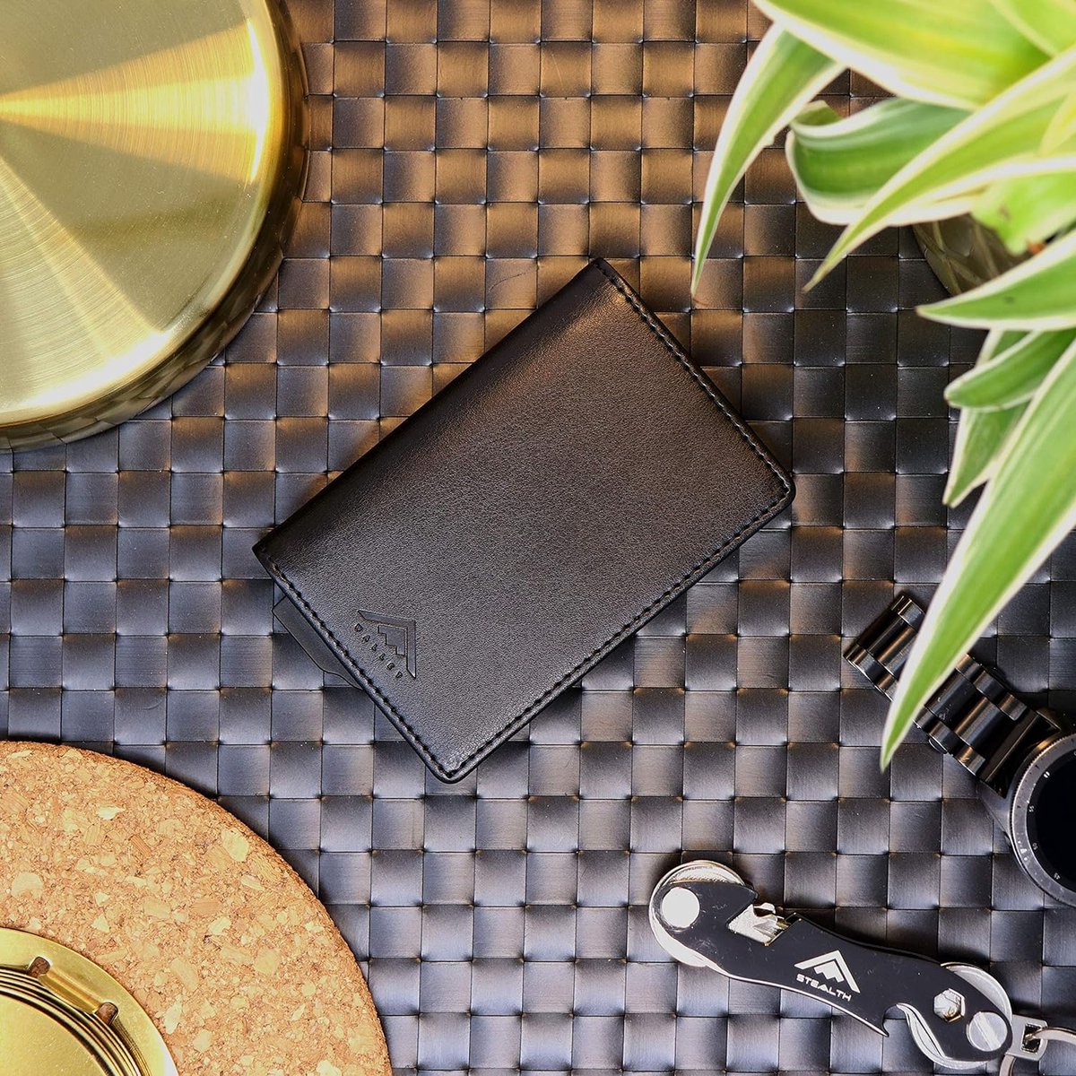 Stealth Wallet RFID Kaart Houder Portemonnee - Slimme Minimalistische Pop Up Portemonnees met Cadeaubox - Slanke Lichte Metalen Creditcardhouders voor Mannen (Zwart Aluminium, Zwart Crazy Horse Leer
