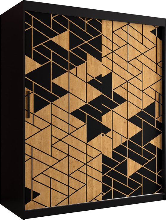 Zweefdeurkast Kledingkast met 2 schuifdeuren Garderobekast slaapkamerkast Kledingstang met planken (LxHxP): 150x200x60 cm - Salamon I (Zwart, 150)