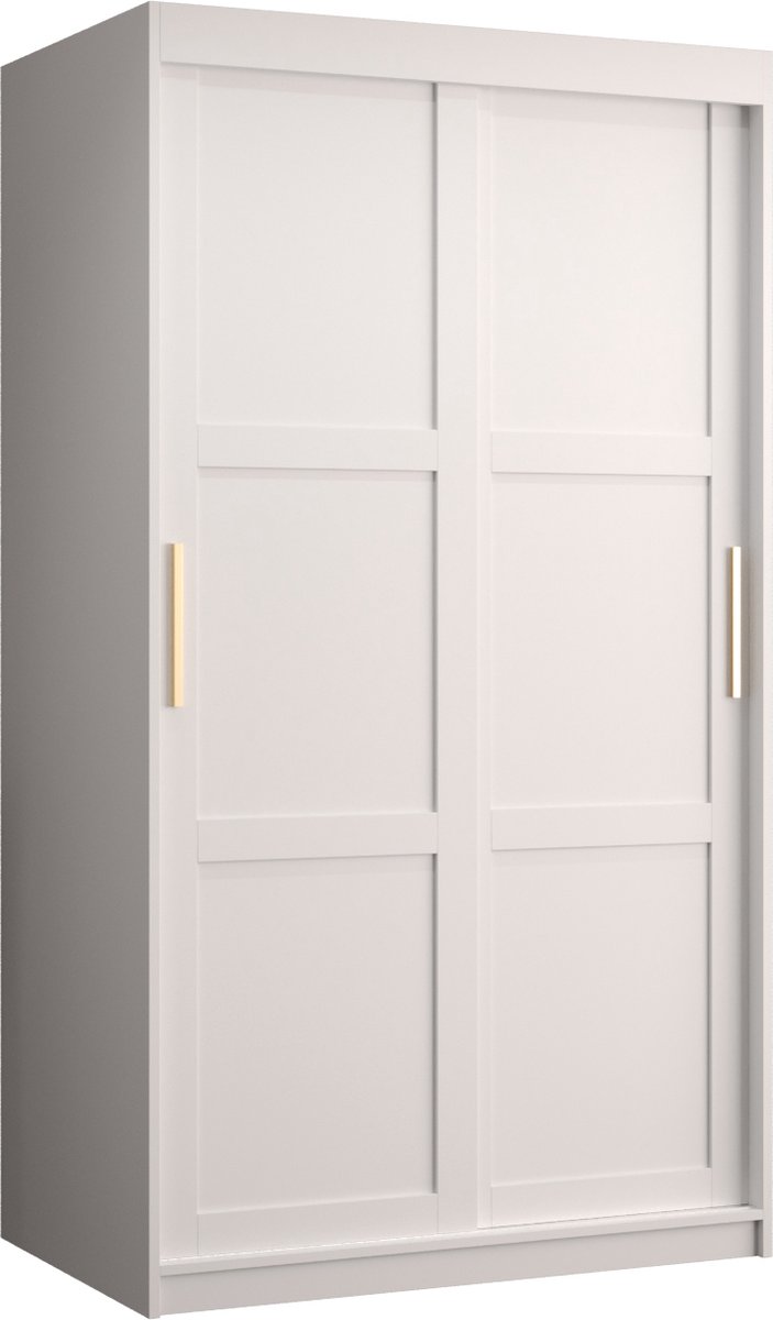 AJE Meubles B.V. Zweefdeurkast Kledingkast met 2 schuifdeuren Garderobekast slaapkamerkast Kledingstang met planken (LxHxP): 100x200x60 cm - Rumble I (Wit, 100)