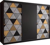 Zweefdeurkast Kledingkast met 3 schuifdeuren Garderobekast slaapkamerkast Kledingstang met planken (LxHxP): 250x250x60 cm - Gara (Zwart, 250)