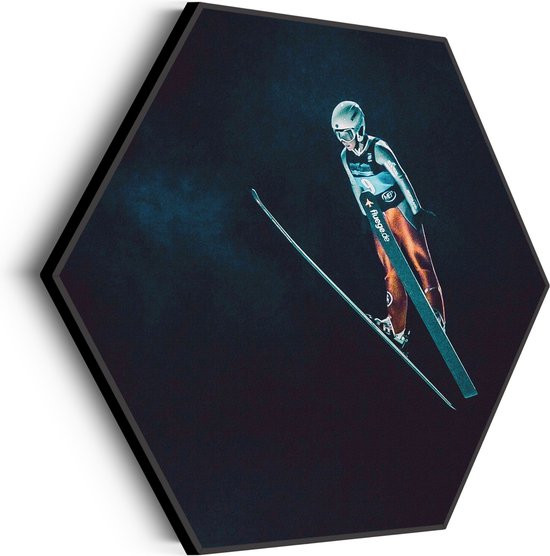 Akoestisch Schilderij Schansspringen In De Nacht Hexagon M (60 X 52 CM) - Akoestisch paneel - Akoestische Panelen - Akoestische wanddecoratie - Akoestisch wandpaneel
