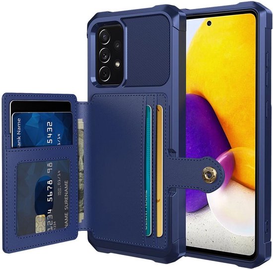 Étui portefeuille adapté pour Samsung Galaxy A53 - Coque arrière avec porte-carte - Étui de téléphone pour carte de débit - Porte-carte à l'arrière - Étui avec aimant pour support de voiture Bleu foncé