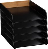5Five brievenbak/postbakje A4 formaat stapelbaar - 5x - zwart - bamboe hout