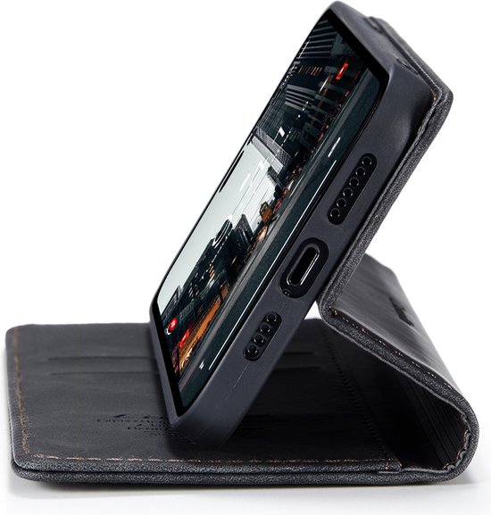 CaseMe - Étui de téléphone adapté à Apple iPhone 15 Pro - Étui portefeuille - Avec fermeture magnétique - Zwart