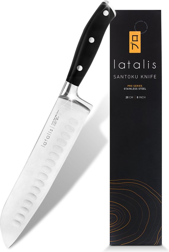 Latalis Pro Serie Santoku Mes 20 cm - Keukenmes - RVS - Vlijmscherp Japans koksmes in een giftbox