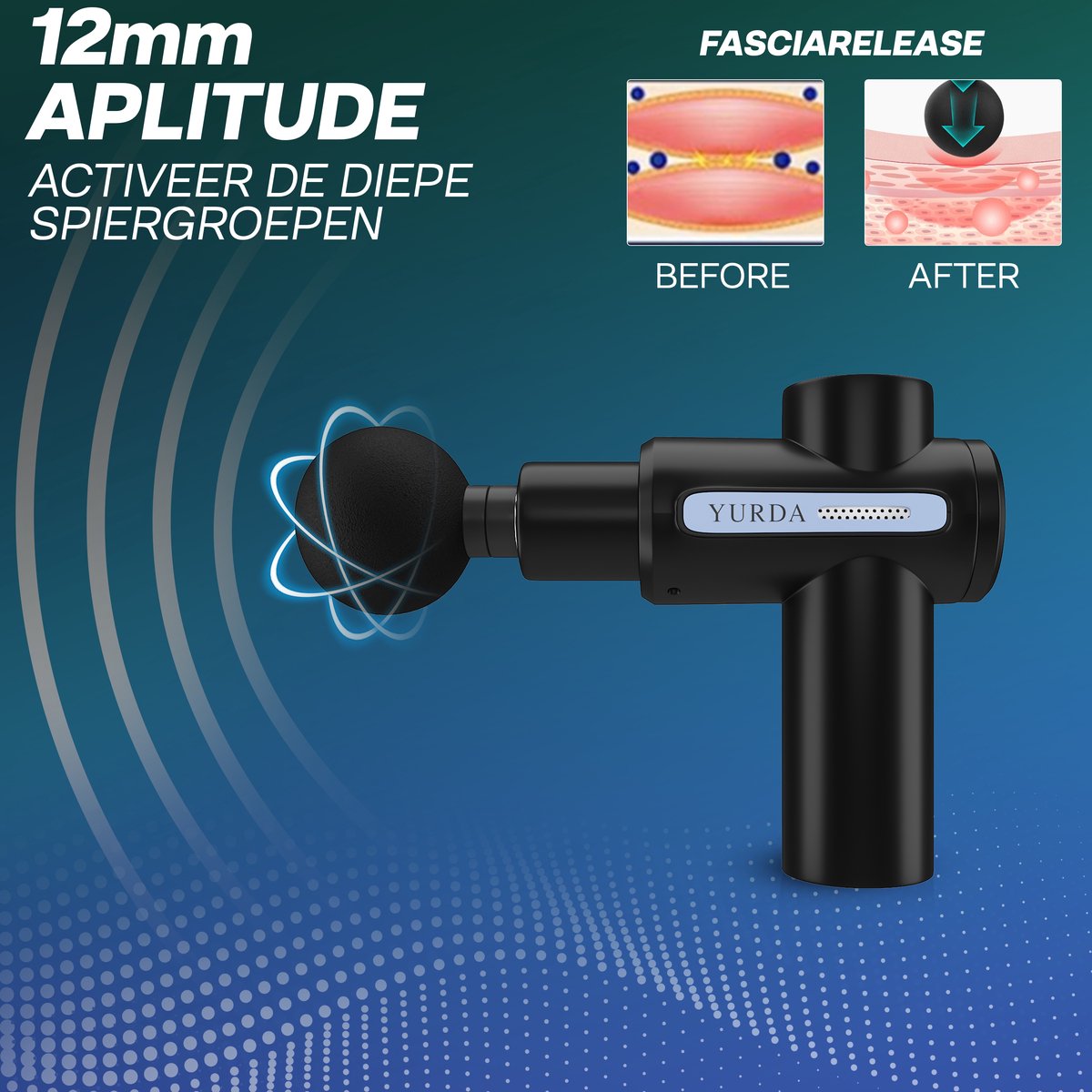 Afbeelding 3 van Yurda Massage gun - Sport en relax massage - 32 standen - 8 opzetstukken - Professioneel mini massage gun