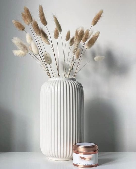 Ribbed Vase White 20 cm High Modern Ceramic Flower Vases for Table Decoration bol
