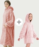 Dutch Decor VOORDEELSET - Hoodie Sophie 70x110 cm + Hoodie Junior 50x70 cm - roze - Fleece poncho - Cadeautip!