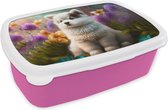 Boîte à pain Rose - Boîte à lunch Puppy - Fleurs - Plantes - Nature - Husky - Boîte à pain 18x12x6 cm - Boîte à pain - Boîtes à pain pour enfants et adultes